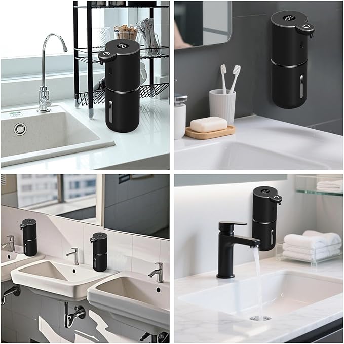 Automatic Foaming Soap Dispenser Touchless, USB Rechargeable Smart Hand Soap Dispenser, 6-Level Adjustable, 12.8oz/380mL, Compatible with Thick Thin Dish Soap for Bathroom Kitchen, Black