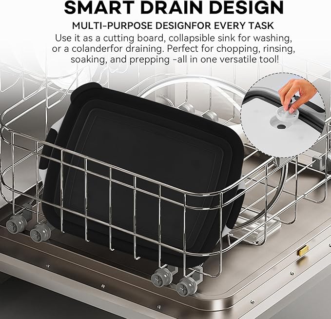 Collapsible BBQ Prep Tub with Cutting Board & Lid – 7.95 Gal / 30L Space-Saving Food Container – BPA-Free Heavy-Duty Plastic, Dishwasher Safe with Drain Hole – Offset Smoker, Backyard & Grilling