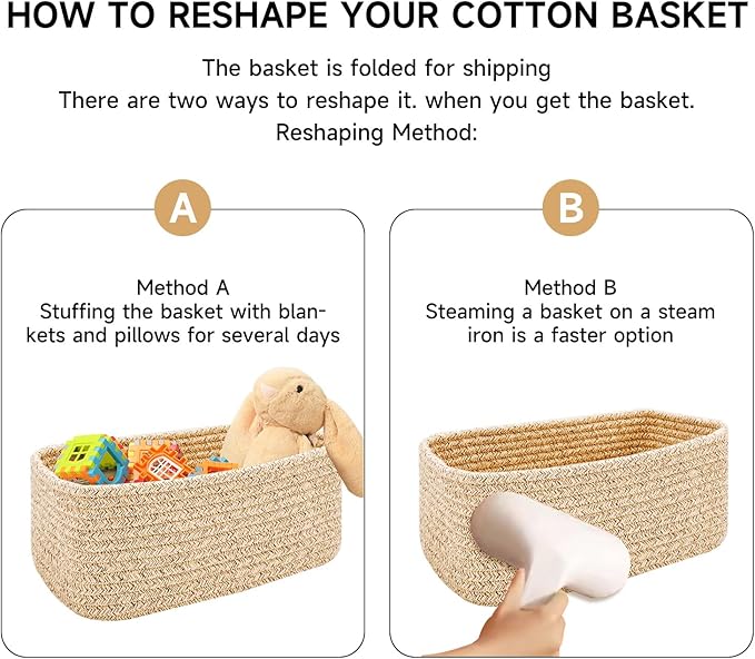 Small Storage Baskets for Organizing | Closet Organizer Bins | Shelf Toy Basket | Woven Rope Baskets | Cube Decorative Box | Shallow Basket | 11.5x7.5x4.7” | 3 Packs Dark Gray