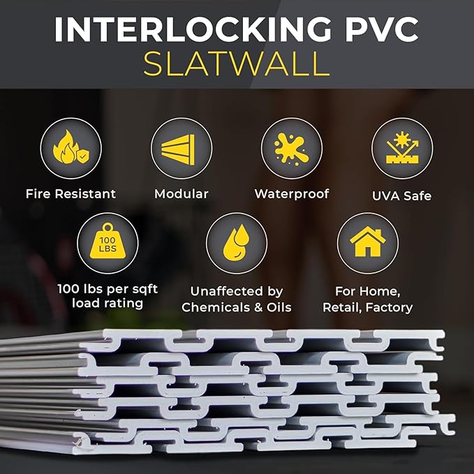 DLDIRECT 48" X 96" - Slatwall Panel Garage Organizer: Heavy Duty Wall Mounted PVC Rack, Interlocking Slat Paneling for Garage Storage, Slotwall Board, Shelves System