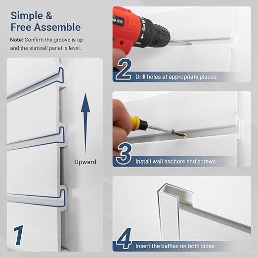 Slatwall Panel 4 FT x 4 FT, Interlocking Slat Wall Paneling, Wall Mounted PVC Wallpanel, Suitable for Garage Storage and Organizer, Slatwall Board, Shelves - White
