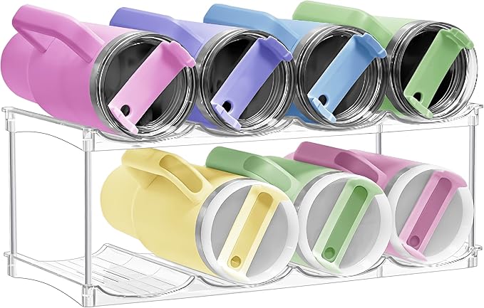 Stackable Water Bottle Organizer for Stanley 40oz Tumblers – Acrylic Water Bottle Holder for Cabinet, Pantry, Clear Tumbler Rack Organizer, Stanley Cup Storage, 2 Tier, Holds 8 Bottles