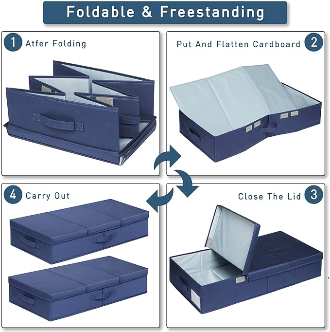 punemi Under Bed Storage Containers, 2 Pack Under Bed Organizer With Lids, Long Flat Stackable Clothes Storage Bins Large Underbed Storage, Organization and Storage Closet For Toys Blankets, Navy