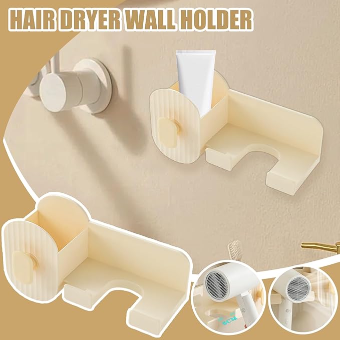 Wall Hair Dryer - Adhesive Storage Rack - Hair Tool Organizer | for Brush Bottle Curling Iron Comb Barrettes Cosmetics Straightener Home Bedroom Laundry Room