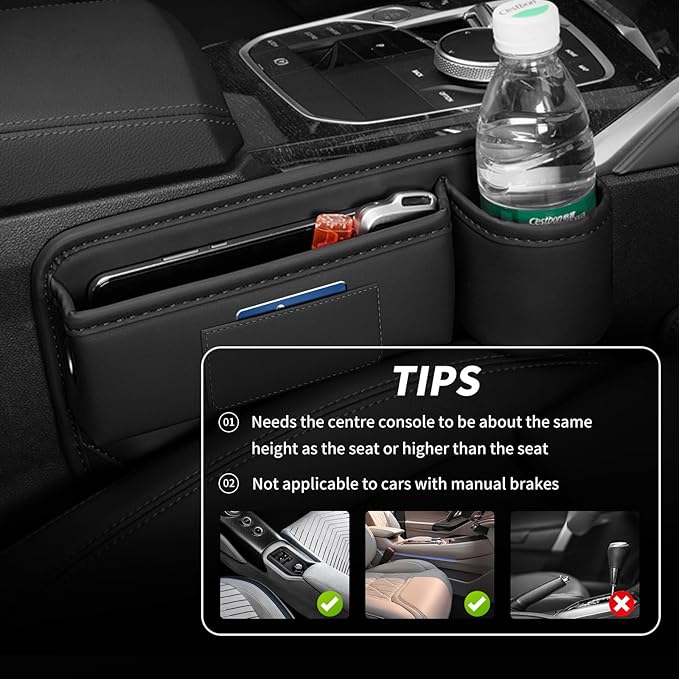 Kwak's 2 Pack Car Seat Gap Filler Organizer, Multifunctional Universal Storage Box with Cup Holder for Phone, Glasses (Brown)
