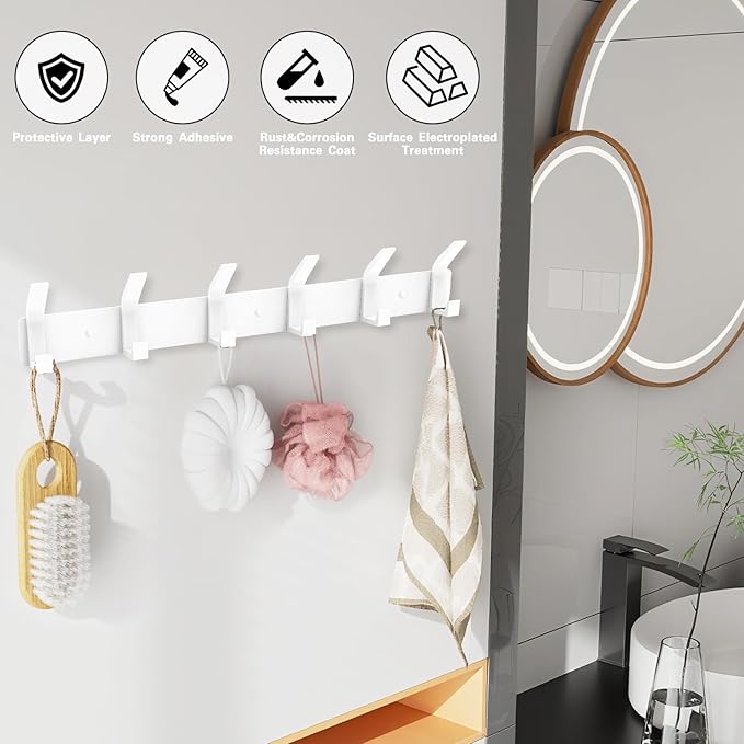 2 Pack Coat Rack Wall Mount,17.3 in Wall Hooks for Hanging, Coat Hanger Wall Mount Towel Rack Hat Rack for Wall with 12 Hooks for Entryway, Bedroom, Bathroom (White)
