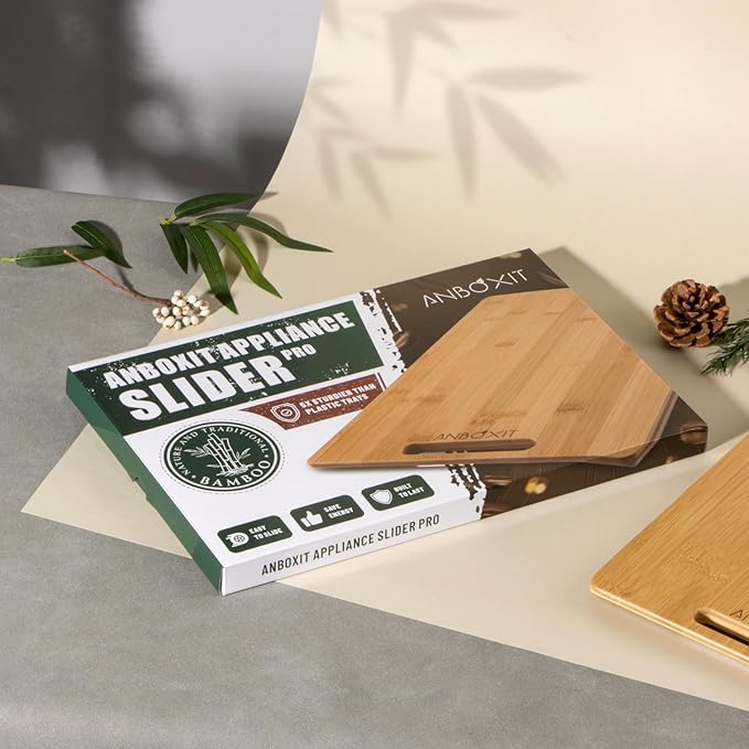 Bamboo Appliance Slider, Sliding Tray for Coffee Maker, Kitchen Countertop Appliance Rolling Tray, Coffee Pot Slider Tray with Rubber Wheels, Deep - Small (14"D x 6"W)