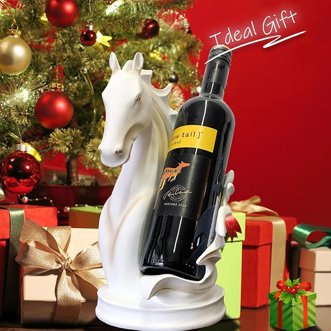 Wine Bottle Holder Wine Racks Tabletop Horse Statue as Home Kitchen Wine Cellar Decorative Storage Organizer, Horse Sculpture Horse Decor Horse Wine Gifts for Women (White)