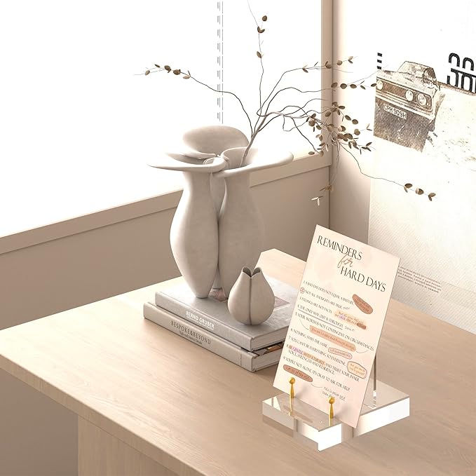 Acrylic Easel Display Stand with Adjustable Gold-Toned Hardware for Pictures, Crystal Clear Acrylic Stand with Floating Appearance for Cookbook, Invitation and Plates