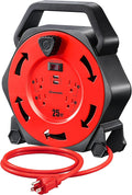 DEWENWILS Cord Reel with 4 Power Outlets, 2-USB Ports(3.4A Fast Charge), 25FT Retractable Extension Cord Reel, Heavy Duty SJTW 16/3 Cable, 13A Circuit Breaker, Hand Wind, UL Listed