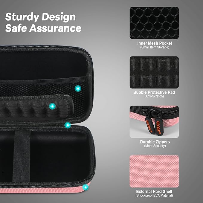 Large Hard Shell Carrying Case for External Hard Drive, Power Bank, Charger, Cable, Heart Monitor, Cell Phone, Electronic Accessories Organizer - Pink Storage Pouch Travel Bag for Girls, Women, Lady