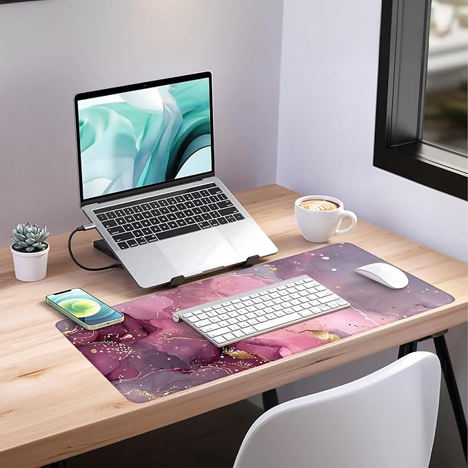 Pink Gaming Mouse Pad 35.4"x15.7"Desk Mat Anti-Slip Rubber Base & Durable Stitched Edges for Gamers Smooth Mouse Writing Surface for Desk Office/Home