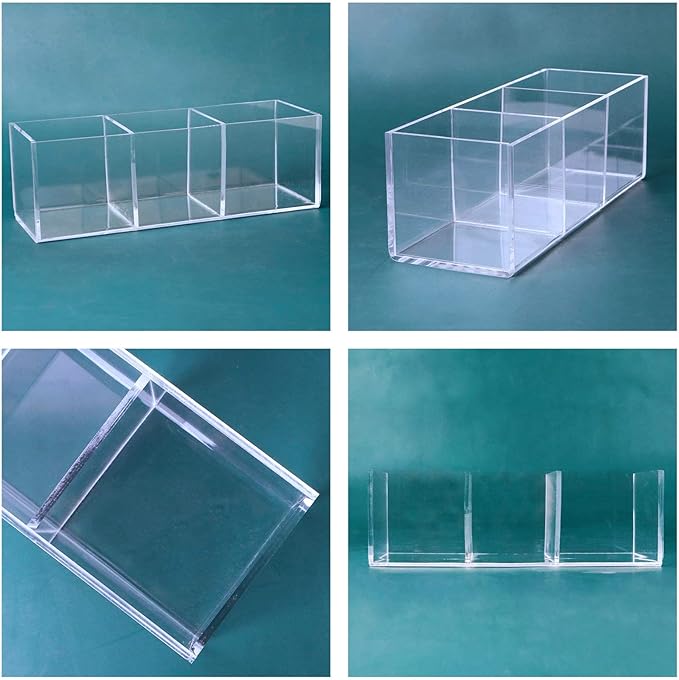 dedoot Acrylic Drawer Organizer, Clear 3 Compartment Makeup Organizer and Storage Small Clear Vanity Organizers for Makeup Brush, Home and Office Supplies, 7x2x2inch