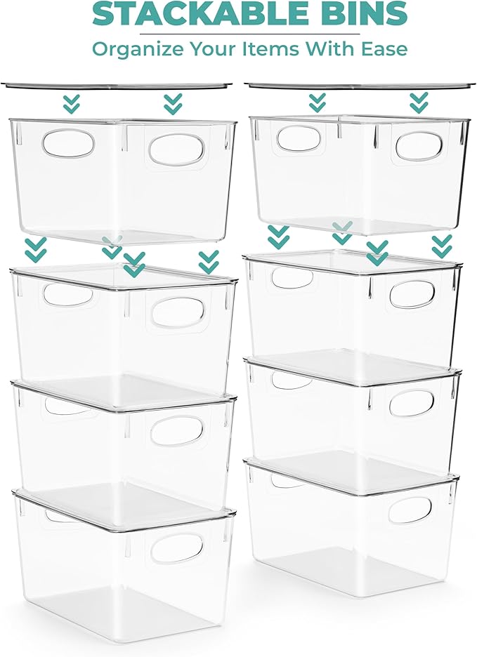 Sorbus Large Clear Plastic Bins with Lids – Stackable Organizer for Toys, Clothes, Medicine, Makeup, Closet, Art Supplies, Bathroom, Shoes – 8 Pack