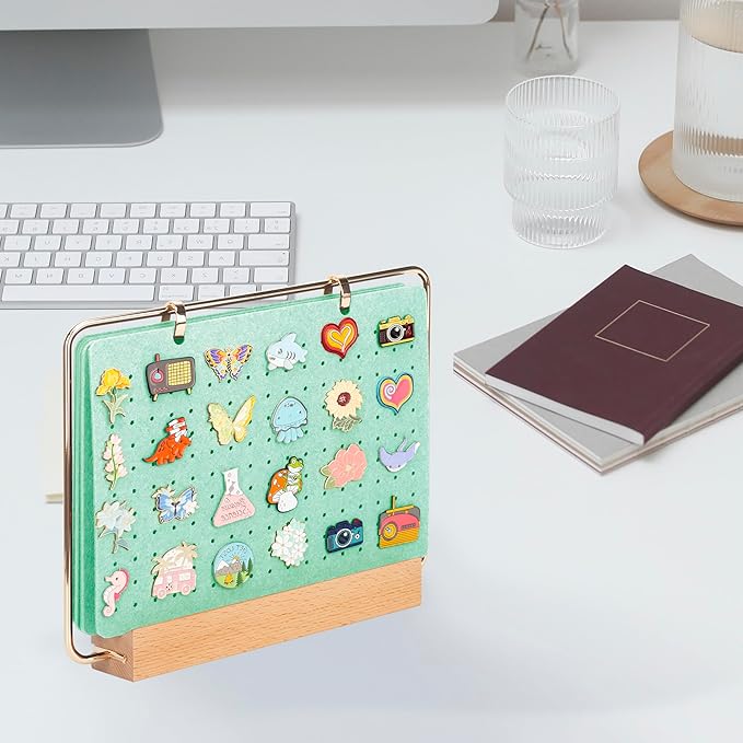 PACMAXI Pin Display Organizers, Brooch Pin Holder, Enamel Pin Display Pages for Store 180+ Pins, Pin Collection Storage Calendar Wooden Stand with 6 Pages (Not Include Any Accessories)（Green）