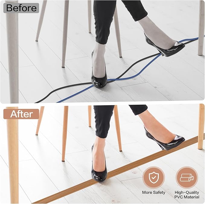 Floor Cord Cover Self Adhesive Cord Hider Floor Extension Cord Covers for Floor Power Cord Protector Cable Management Prevent Cable Trips Cable Cavity 0.32" W x 0.32" H (Light Brown Wood, 3.3Ft)