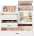 Homde Women Mirror Jewelry Box: Organizer Case with Clear Lid for Ring Necklace Earring - Christmas Gift for Young Women (White)