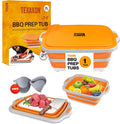 8L/16L BBQ Prep Tub with Cutting Board, Lid & Complimentary Mitts/Gloves – Collapsible Bucket for BBQ, Marinade, Picnic, Camping, Meat Prep – Orange/Black (Orange, X-Large)