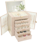 Large Jewelry Holder Organizer, 6 Layer Jewelry Box for Women Jewelry Storage Case With Handle, Gift for Christmas New Year, Apricot