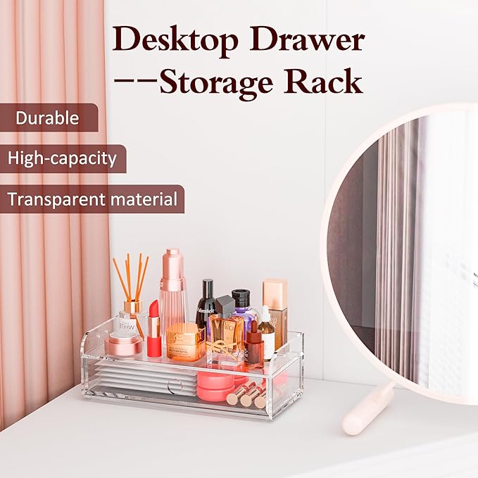 Acrylic Desk Organizer 12 "x 5.7" x 4", Clear Desktop Drawer Tabletop Storage Organization for Office Home Makeup Skincare Jewelry