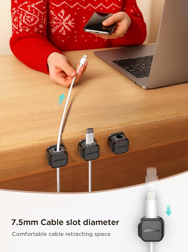 6 Pack Magnetic Cable Clips [Cable Smooth Adjustable] Cord Holder, Under Desk Cable Management, JOYROOM Adhesive Wire Holder Keeper Organizer for Home Office Desk Phone Car Wall Desktop Nightstand
