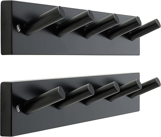 SKOLOO Wooden Wall Mounted Coat Rack,16'' Hole to Hole, 5 Pegs Bamboo Wall Hook for Hanging Clothes Robes Towels Hats,Black