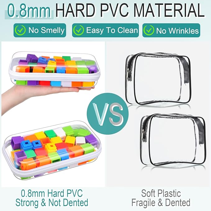Sanwuta 6 Pcs Clear Hard Zipper Case Hard Plastic Zipper Pouches Transparent Makeup Bag Pencil Pouches for Travel Snacks Christmas Trinket Storage Organizer Box(White,7.48 x 3.94 x 2 Inch)