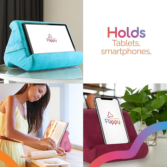 Flippy Original Tablet Pillow Stand & iPad Holder, Gift for Book Lovers & Readers, Multi-Angle Stand with Storage for Lap, Desk & Bed, Compatible with Kindle, Fire, iPad & Samsung, Greyster