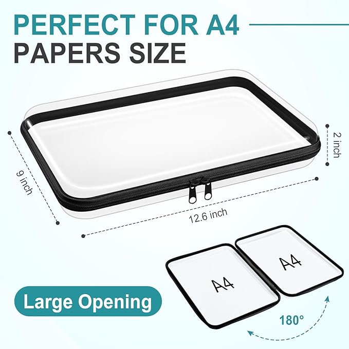 Sanwuta 6 Pcs Clear Hard Zipper Case Hard Plastic Zipper Pouches Transparent Makeup Bag Pencil Pouches for Travel Snacks Christmas Trinket Storage Organizer Box(Black,12.6 x 9 x 2 Inch)