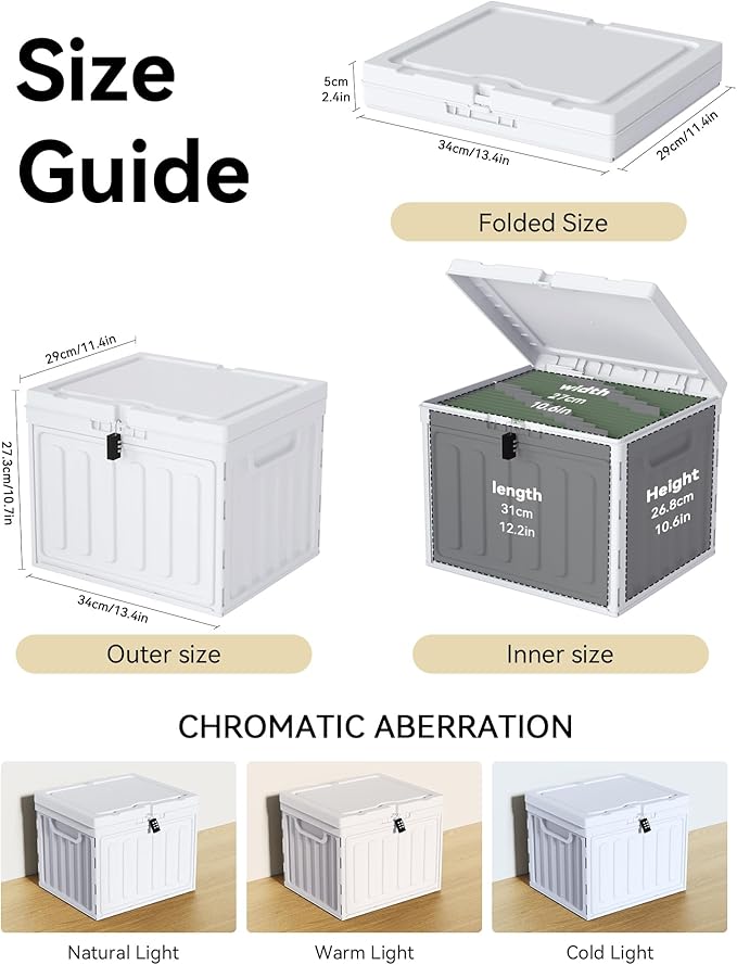 Oterri Plastic File Box with Lid for Letter Size File Folders, Hanging File Folder Box, File Organizer for File Cabinet, Home, Office,School(White, Large-1 Pack Without Folders)