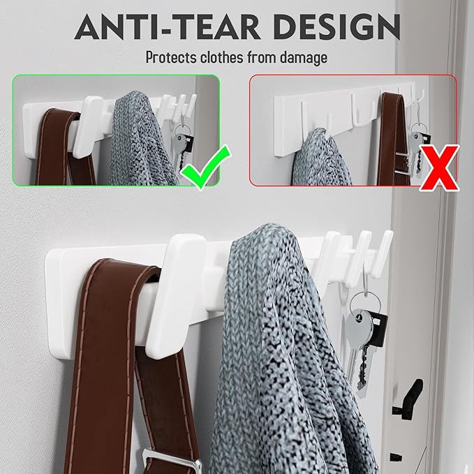 White Coat Rack Wall Hooks for Hanging Heavy Duty Door Hooks with 5 Hooks Key Holder for Wall Hat Rack for Entrance Coat Hook