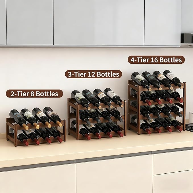 Wine Rack Bamboo Wine Racks Countertop,Sturdy Wine Rack for Inside Cabinet & Freestanding Floor,2 Set of 3-Tier 12 Bottles Racks for Kitchen,Cabinets,Home Bar,Wine Storage Racks(3-Tiers)