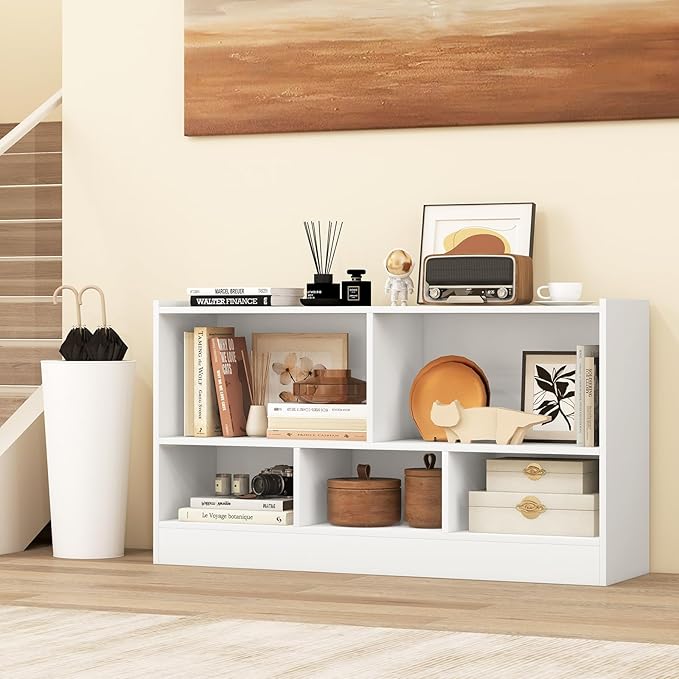 Giantex 5-Cube Bookcase, Freestanding 3-Tier Bookshelf with Spacious Top & Raised Base, Modern Display Storage Organizer, Multipurpose Book Shelf for Living Room, Bedroom, Playroom (White)