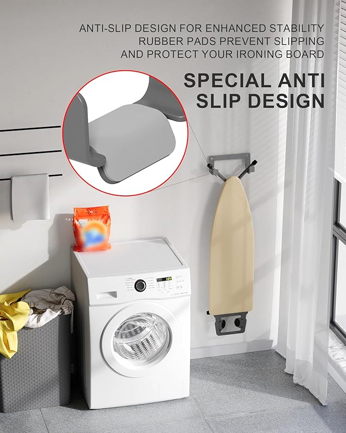 Ironing Board Hanger Wall Mount Stainless Steel, Y T Leg Ironing Board Holder Wall Mount for Laundry Room, Iron Board Hooks for Wall Heavy Duty Grey