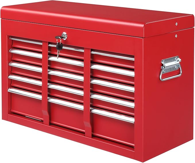 Metal Tool Box Organizer | Lockable Tool Chest | Toolbox with 5 Sliding Drawers | Large Tool Storage Box Organizer | Portable Toolchest with Keys for Garage Workshop and Tool Room | Red