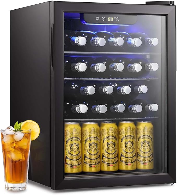 Antarctic Star 16 Bottle Wine Cooler Beverage Refrigerator Small Mini Wine Cellar Beer Soda Clear Glass Door Bar Fridge Quiet Operation Compressor Adjust Temp Control Freestanding, 2.5 Cu. Ft