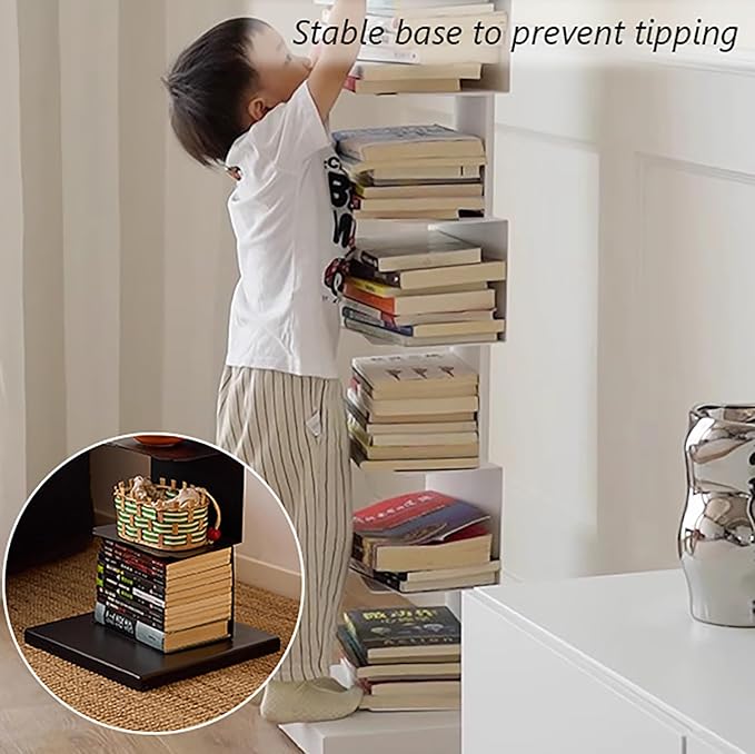 Invisible Vertical Spine Bookshelf Tower,Tall Narrow Metal Bookshelf for Small Space,Corner Floor Standing Book Organizers for Living Room, Office, Entryway(8 Tier, Black)