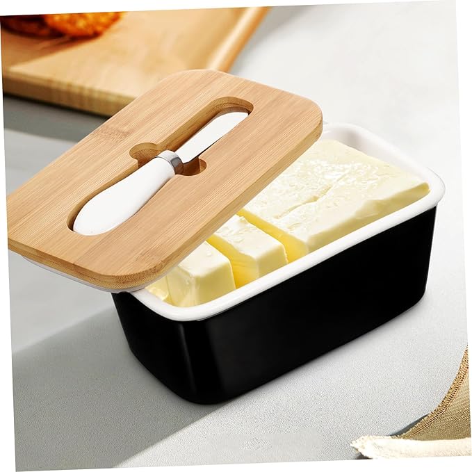 Healifty Ceramic Butter Box with Cutter Airtight Lid Butter Keeper Container for Kitchen Preservation