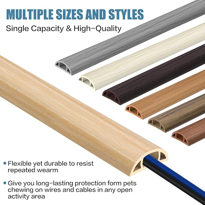 Floor Cord Covers for Wires 3.3FT Cable Hider Wire Cover Self Adhesive Cord Hider Floor for Offices, Homes, Workshops, Warehouses Cable Cavity 0.39" W x 0.27" H