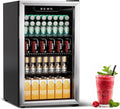 Compact Beverage Refrigerator,110 Can/3.1 Cubic Feet Fridge with Glass Door for Soda, Beer Under Counter Small Refrigerator with Adjustable Shelve & LED Display(Silver)
