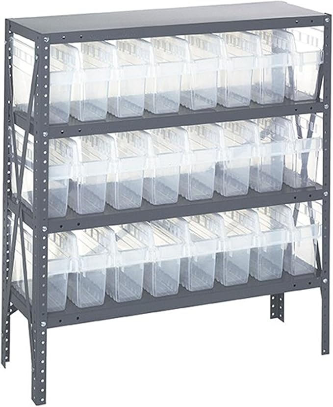 Quantum Storage Systems 1239-SB801CL Solid Heavy Duty 4 Shelves 24 Store-MAX Clear Bins 39" H x 36" W x 12" D