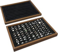 MOOCA 2 Pcs Wooden Ring Display Tray Set with Black Suede Lining, Ring Organizer for Jewelry Storage and Display, Walnut Color, 14W x 9.7D x 1.2H in