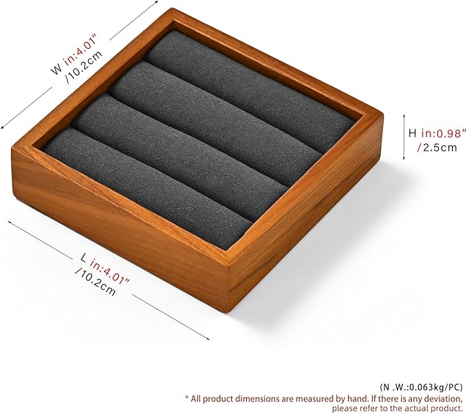 Solid Wood 3-Slots Jewelry Ring Display Tray Showcase Small Jewelry Display Organizer Tray for Rings(S,Grey)