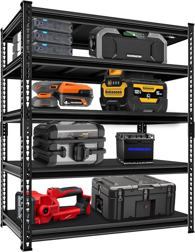Heavy Duty Garage Shelves - 48''W 2,500Lbs Steel Metal Adjustable Utility Industrial Storage Shelving Rack Units for Warehouse Basement 5 Tier Black 47.2" W x 17.7" D x 78" H