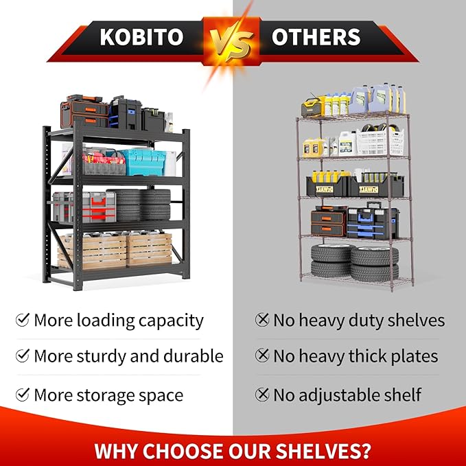 4000LBS Garage Storage Shelves, 47" W Garage Shelving Heavy Duty Adjustable Shelving Unit, 4 Tier Metal Utitly Shelves Industrial Shelving for Warehouses,Basement,Black