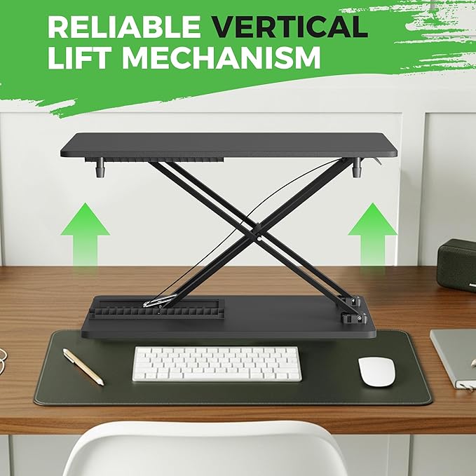 Standing Desk Converter Adjustable Height, 25.16" × 15.75" Height Adjustable Desktop Riser, No Assembly Required, Desktop Workstation for Laptop, Monitor and Office Use (Black)