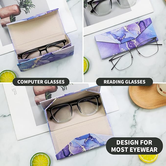 Foldable Glasses Case, Magnetic PU Leahter Sunglasses Case, Cute Hard Shell Folding Eyeglass Cases for Women Kids