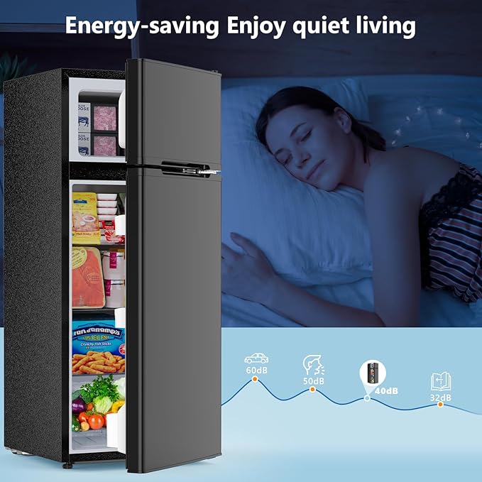 4.5 Cu.Ft Mini Fridge with Freezer, 2-Door Compact Refrigerator With 2 Removable Shelves, 3 Level Adjustable Thermostat, Quiet Efficient for Bedroom, Kitchen, Office, Apartment, Dorm