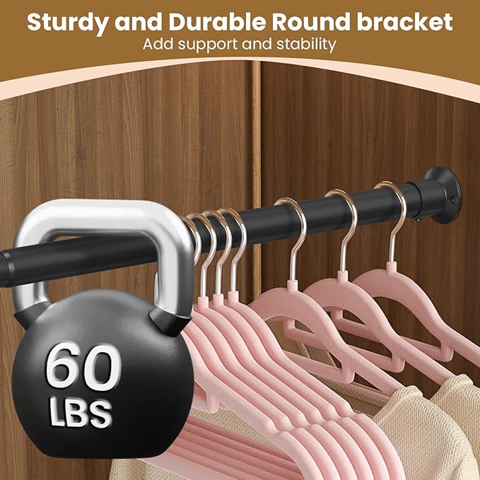 Closet Rod,18 to 32 Inches Matte Black Closet Rods for Hanging Clothes Heavy Duty Closet Hanging Rod Adjustable Closet Poles for Wardrobes,RV,Laundry