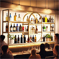 Large Wall Mount Wine Rack, Metal 4 Tier Large Capacity Hanging Bar Rack with Wine Glass Holder, Oval Wine Bottle Storage Display Rack for Kitchen, Living Room, Home (Gold, 140cm/55.1in)